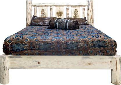 Montana Woodworks Montana Kollektion Queen Platform Bett mit Lasergravur Design - Klare Lacquer Finish