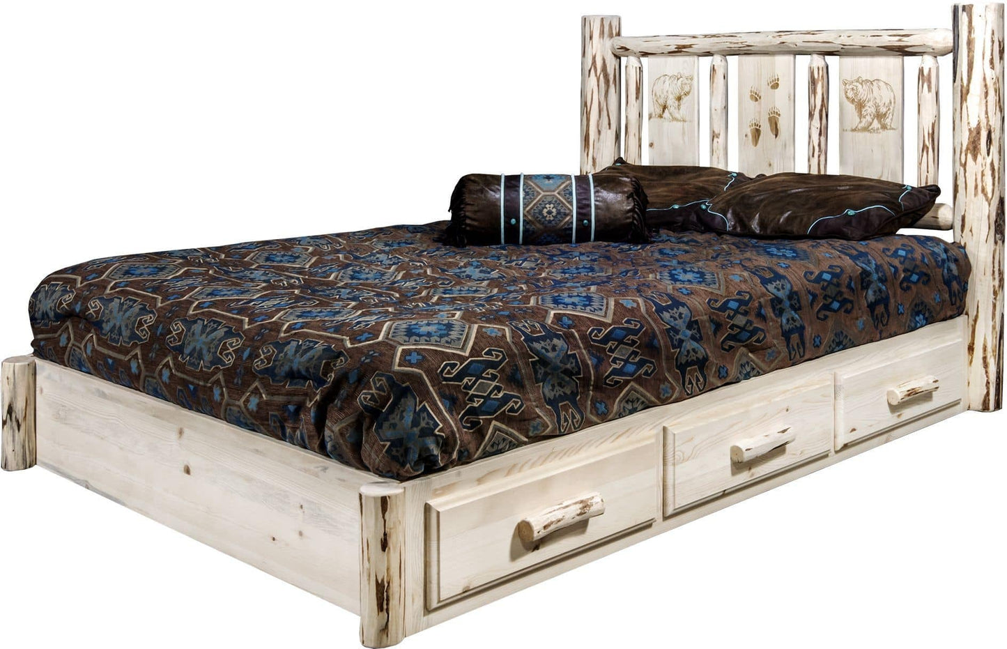 Montana Woodworks Montana Kollektion Queen Storage Platform Bett mit Lasergravur - Klare Lacquer Finish