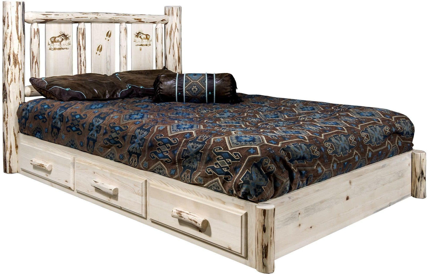 Montana Woodworks Montana Kollektion Queen Storage Platform Bett mit Lasergravur - Klare Lacquer Finish