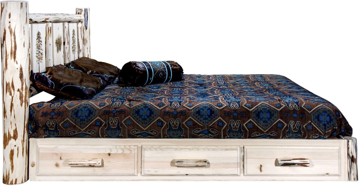 Montana Woodworks Montana Kollektion Queen Storage Platform Bett mit Lasergravur - Klare Lacquer Finish