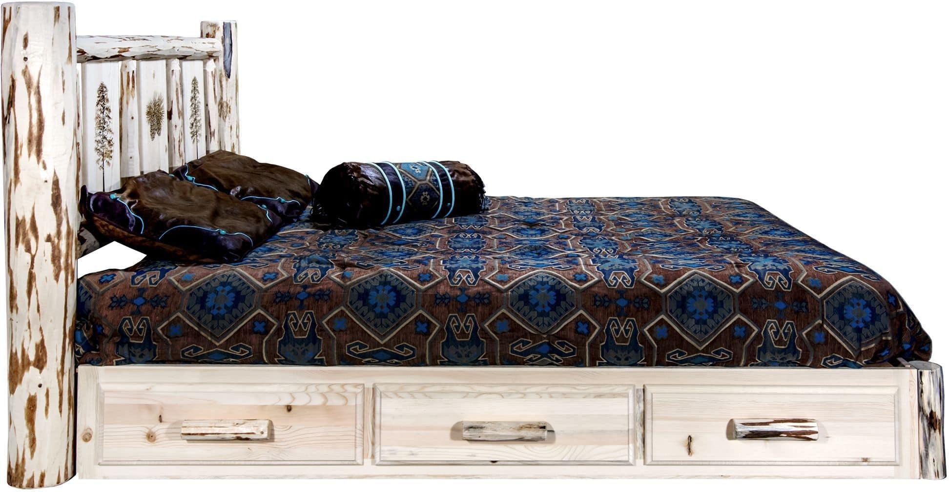 Montana Woodworks Montana Kollektion Queen Storage Platform Bett mit Lasergravur - Klare Lacquer Finish