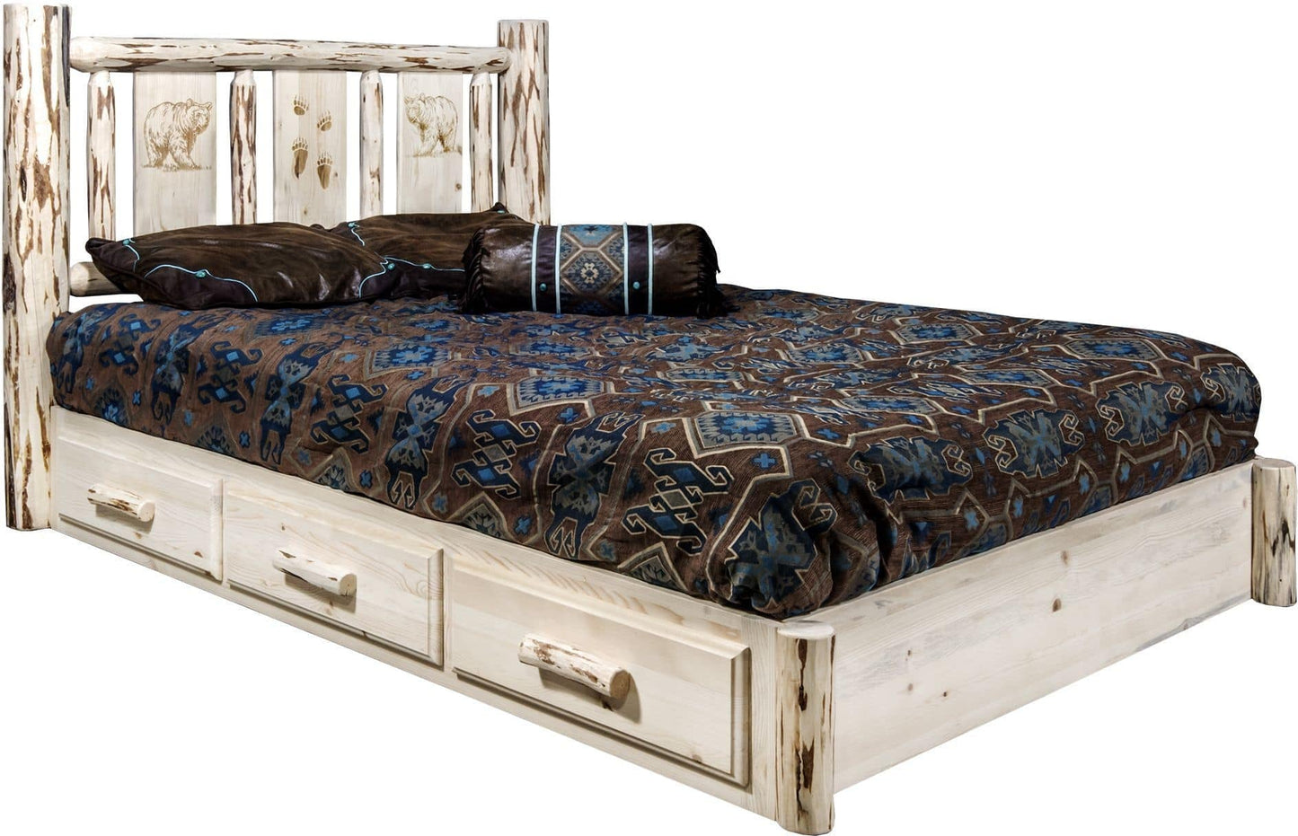 Montana Woodworks Montana Kollektion Twin Storage Platform Bett mit Lasergravur Design - Klare Lacquer Finish